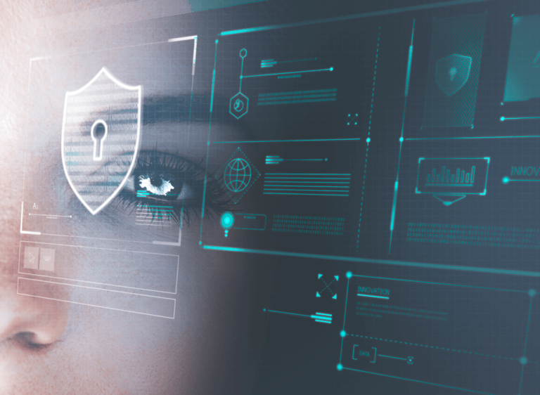data encryption visual with a close up of a woman faded into the image